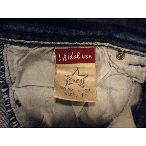 LA Idol USA Womens Jeans Blue Low-Rise Distress 1 Bootcut Flare Rhinestone - Picture 10 of 11